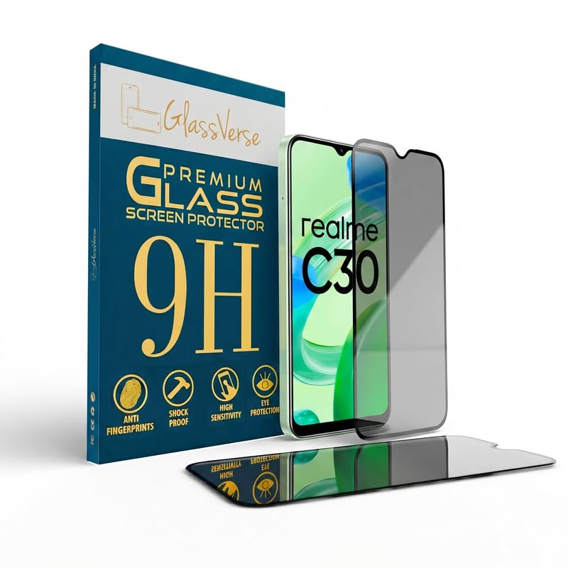 Image of GlassVerse Privacy Tempered Glass for Realme C3 | Anti Spy Screen Protector, 9H Hardness, Edge to Edge, Case Friendly, Hassle-less Installation Kit Included. (Pack of 2)