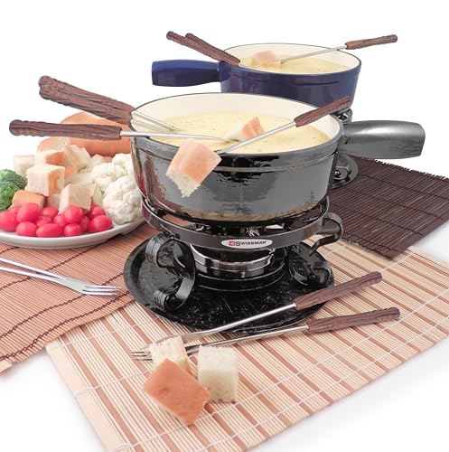 Swissmar Lugano 9 Piece Cast Iron Fondue Set - Metallic Black