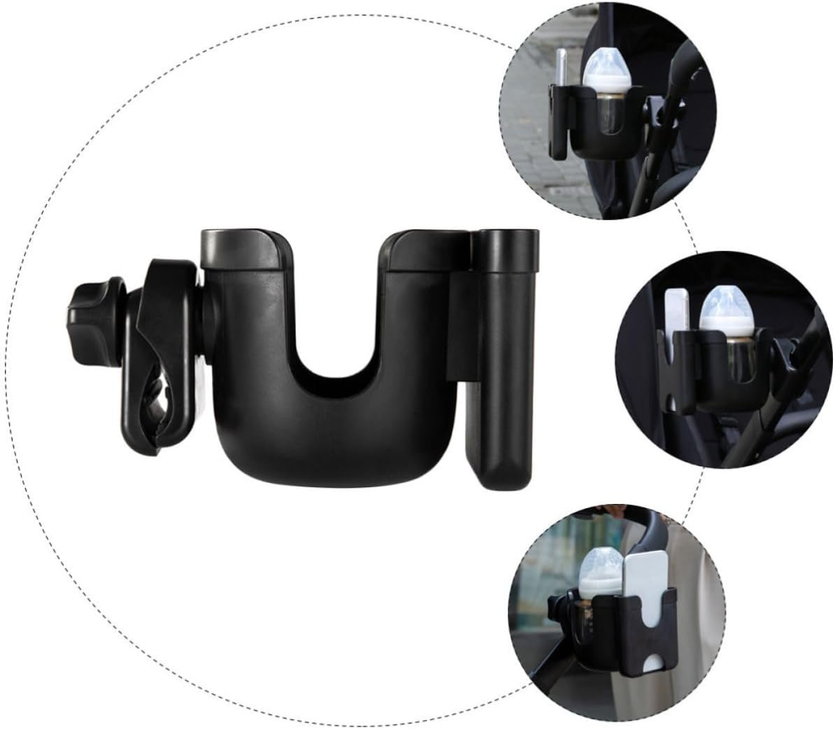 Portable Lightweight Stroller Cup Holder for Babies, Black Abs Trolley Cup Rack with Sturdy Water Bottle Carrier, for Stroller Organization image 3