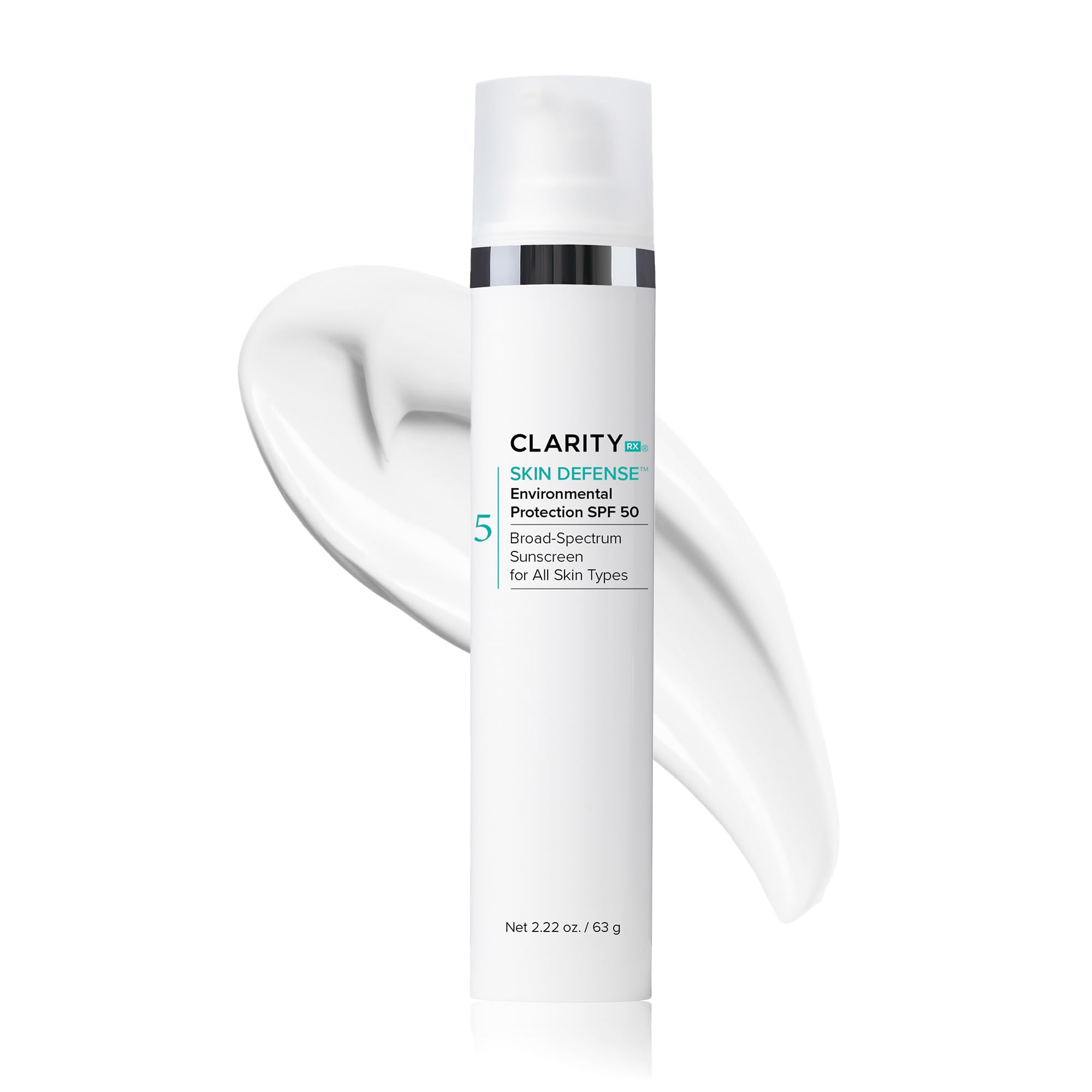 ClarityRx Skin Defense Broad-Spectrum SPF 50, Natural Plant-Based Moisturizing Face & Body Sunscreen With Zinc & Hyaluronic Acid (2 Oz)