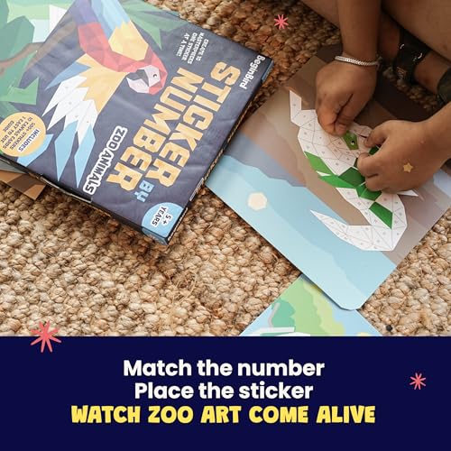 Image of BeginBird Sticker By Number DIY Art Activity Zoo Animals,Craft Kits & Supplies, Mess-Free Fun For Kids,Unicorns and Princesses,10 Magical Artworks, 500+ Stickers ,Art & Craft Kit,Travel Toys,Gifts for Boys & Girls Ages 5, 6, 7,8,9,10,11