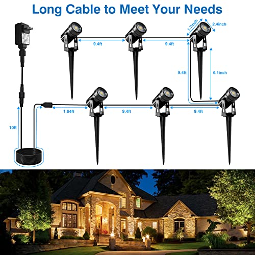 CREPOW Outdoor Landscape Spotlights, 12V Low Voltage LED Landscape Lighting with Transformer for Garden, Yard, Lawn, Pool, 44ft Cable with Stakes IP65 Waterproof Warm White(6-in-1) - Thumbnail 4