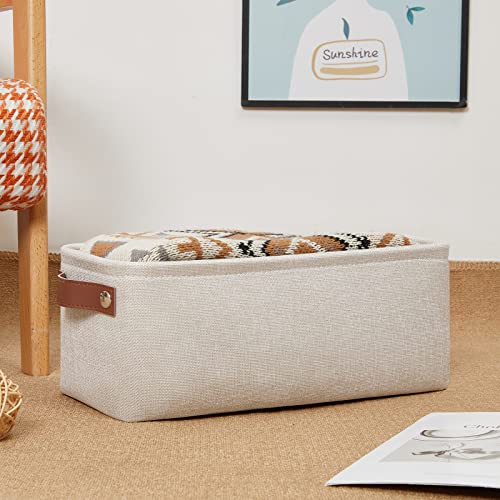 Image of DULLEMELO Small Storage Basket, Toilet Paper Basket Narrow Storage Bin for Bathroom, Bathroom Basket for Organizing with Leather Handles, Canvas Storage Basket for Toilet Magazine Holder(Beige)