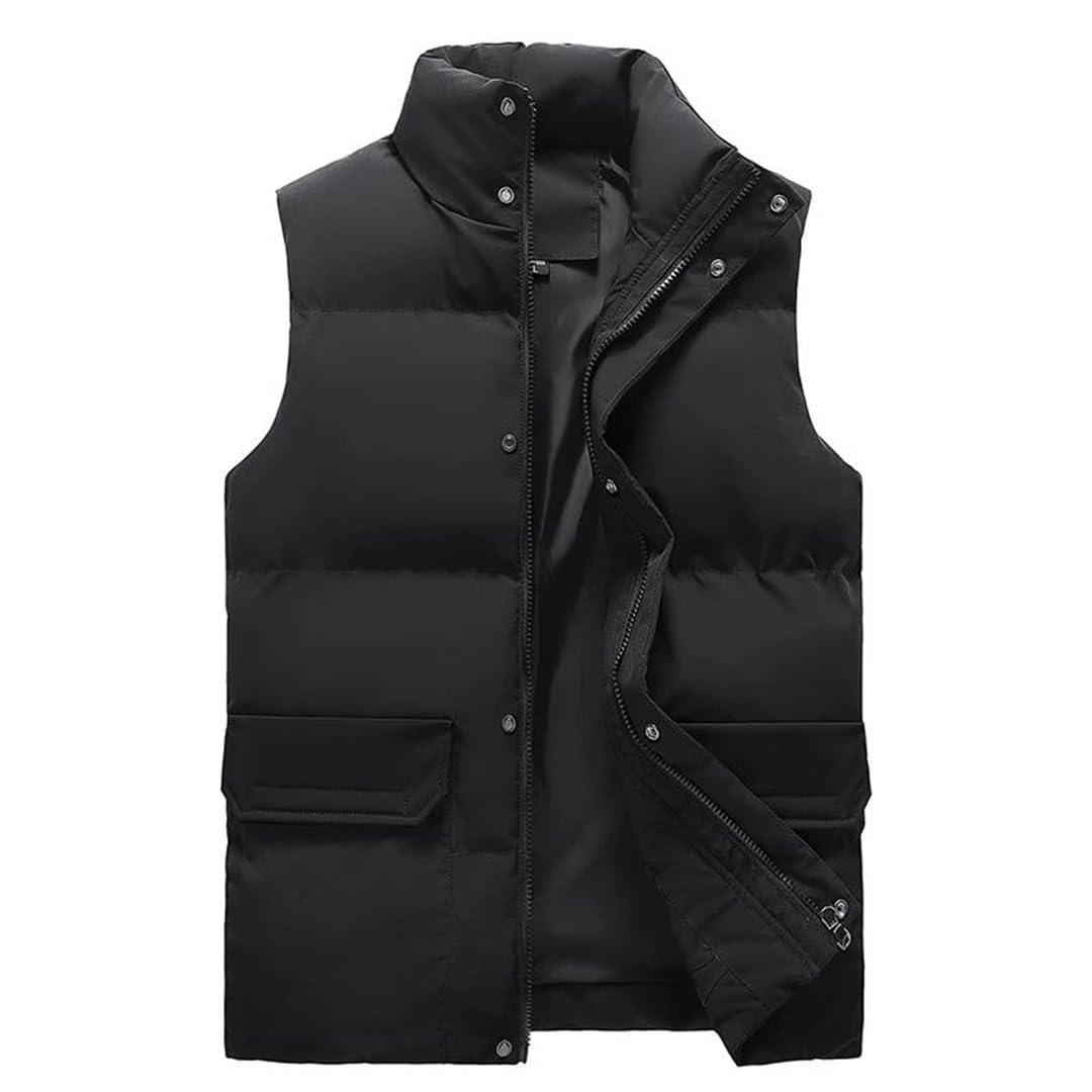 Gilet da uomo in cotone caldo spesso moda allentato Stand Up collare senza maniche cappotto