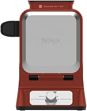 Ninja BW1001 NeverStick PRO Máquina para hacer gofres belgas, diseño vertical, 5 ajustes de sombra, taza de vertido de precisión NO incluida* (renovada) (rojo)