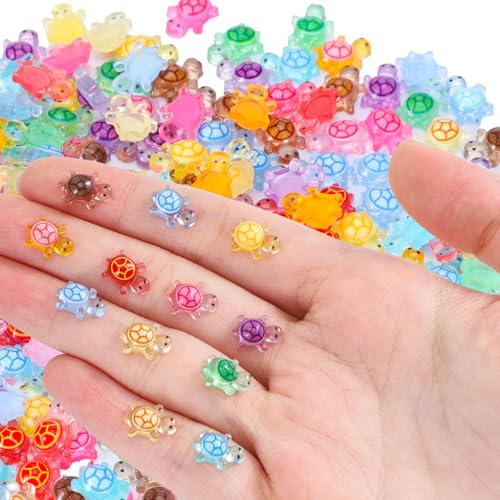 Ajcotahm Lot de 200 mini tortues de mer en résine, jolies figurines de tortues de mer phosphorescentes pour petits animaux, décoration pour jardin féérique, micro aménagement paysager, maison de