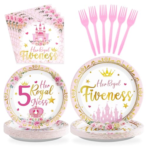 96Pcs Her Royal Fiveness Decorations for Girl 5 Year Old, Serves 24