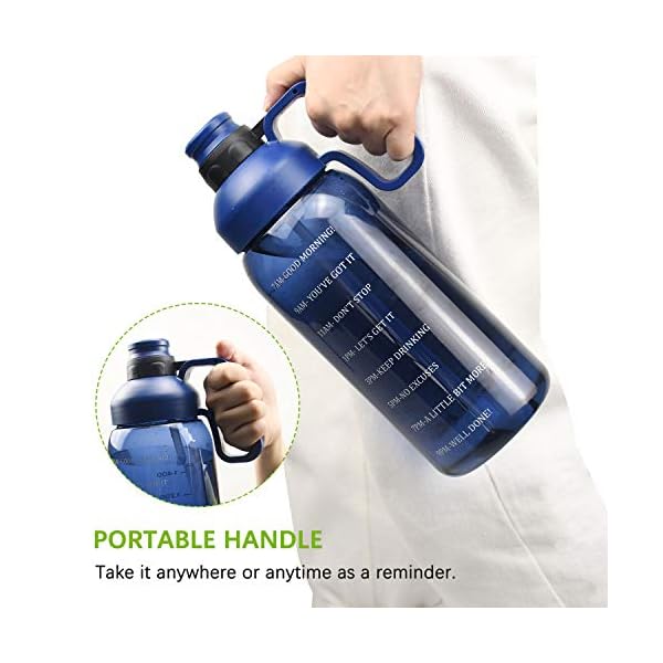 Half Gallon Water Bottle With Straw, 2l Water Bottle Motivational Water Bottle 64 Oz Water Bottle With Time Marker, Wide Mouth Water Jug for Sports Water Bottle BPA Free Leakproof, Blue Water Bottles