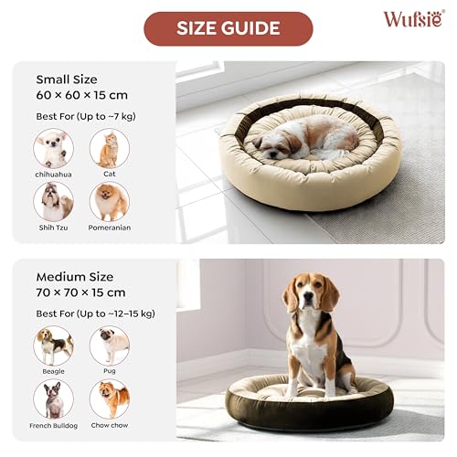 Image of Velvet Dog Bed in Round Shape | Medium 70 Cm | Premium Velvet Pet Bed for Cats and Puppies | Soft & Cozy Sleeping Bed for Dog with Removable Insert | Brown & Cream