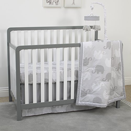 Nojo Elephant 8-Piece Nursery Crib Bedding Set, Grey/White/Charcoal #TOP1