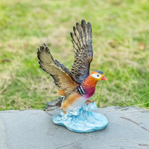 Figura Decorativa Pato Mandarín con Alas Extendidas en Base de Ola Azul miniatura 6