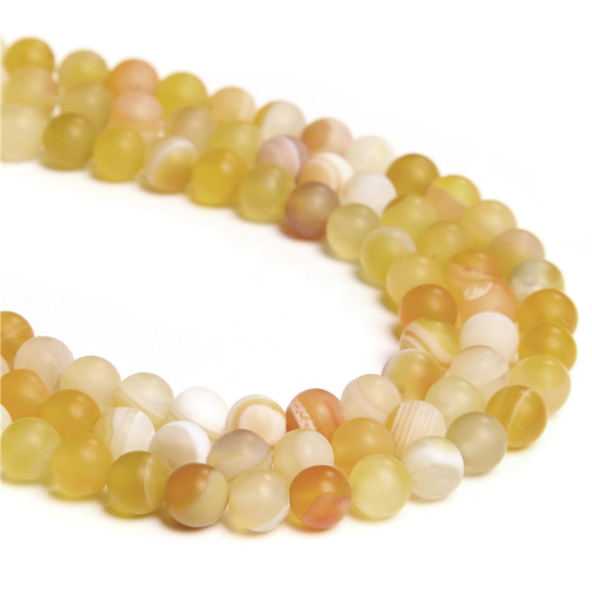 45PCS 8mm Natural Matte Lemon Yellow Striped Agate Round Smooth Loose Spacer Beads Hole Size 1mm Gemstone Energy Healing DIY Beads for Bracelet Necklace Jewelry Making