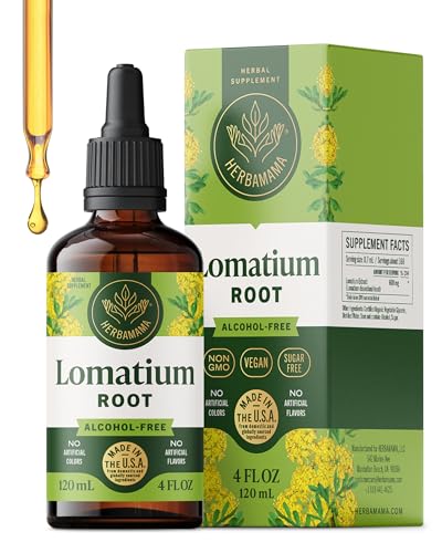 HERBAMAMA Lomatium Root Tincture - Vegan Lomatium Dissectum Extract for Lung Cleanse & Detox - Non-GMO Alcohol & Sugar-Free Respiratory Lung Support Supplement 56-Day Supply