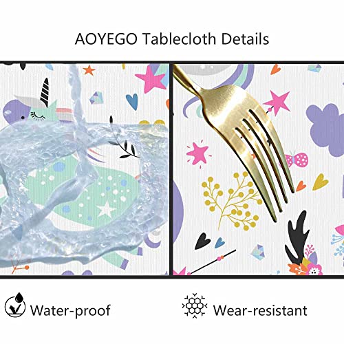 Aoyego Rainbow Unicorn Table Cloth Lovely Animals Stars Clouds Flowers Leaves Colorful Cartoon Fun Round Tablecloth 60 Inch For Dining Room, Party, Banquet #TOP5