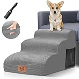 HEVOL Escalier pour Chiens à 3 Marches, Haute Densité Anti-dérapant Escalier Chien 30D, Escalier pour Animaux Chiens âgés et Animaux Blessés (Gris)