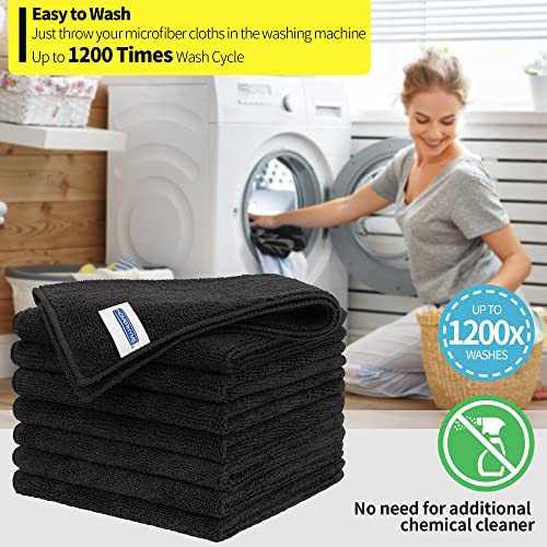 Homerhyme Premium Microfiber Cleaning Cloth, 8 Pack, 12.6" X 12.6" Cleaning Towels, Lint-Free & Streak-Free, High Performance, Ultra Absorbent, 300Gsm, Reusable Cleaning Cloths Car Towels, Black #TOP5
