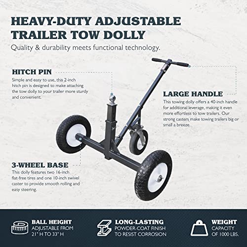 Tow Tuff Tmd-1000C Heavy-Duty Adjustable Trailer Dolly With Caster Wheels, Standard, Black #TOP1