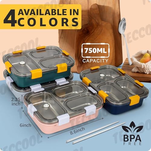 Image of TEKCOOL Lunch Box for Adults - Lunch Box for Kids - with Spoon & Fork - Stainless Steel Lunch Box with 3 Compartment - Durable Perfect Size for On-The-Go Meal, BPA-Free-';