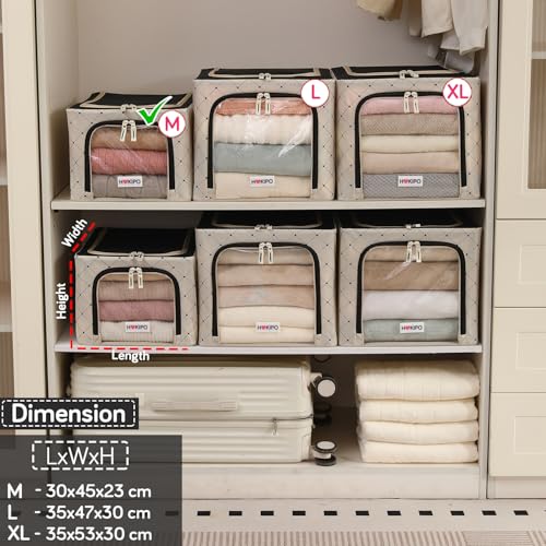 Image of HOKIPO Folding Storage Box and Organiser for Clothes, 600D Oxford Fabric Storage Box, Ivory Noir - Medium Pack of 1 (AR-6488-BLK)