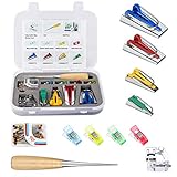 【Excelente kit de cinta de sesgo】 El punzón de costura puede tomar la tira de tela y desatar el nudo de la tira de tela. Costura de clips para aquellos lugares difíciles de alcanzar o usados ​​para marcar dónde no coser. Las agujas de cuentas ayudan a asegurar el tejido o la tela. Con una caja para contener todo el equipo necesario, que no solo ahorra espacio, sino que también evita cualquier pérdida. Perfecto para acolchados profesionales o principiantes, hacer cintas de sesgo y diseños artesan