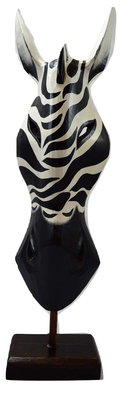 My Family House Wild Zebra Mask on Plinth - Wood - Hand Carved - Free Standing Ornament - 60 cm