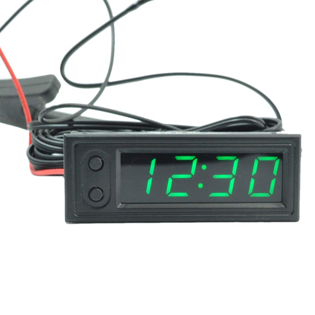 Cicony Termómetro para coche con voltímetro y reloj, 3 en 1, indicador digital de temperatura, voltímetro y reloj LED