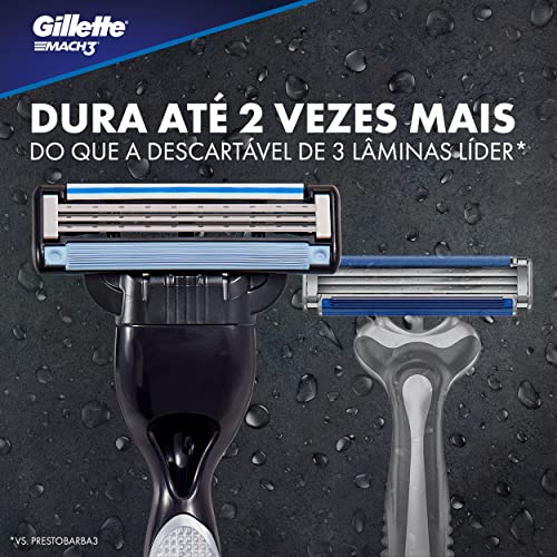 Gillette Mach3 Turbo Aparelho de Barbear Recarregável com 3 Lâminas e Fita Lubrificante de Longa Dur