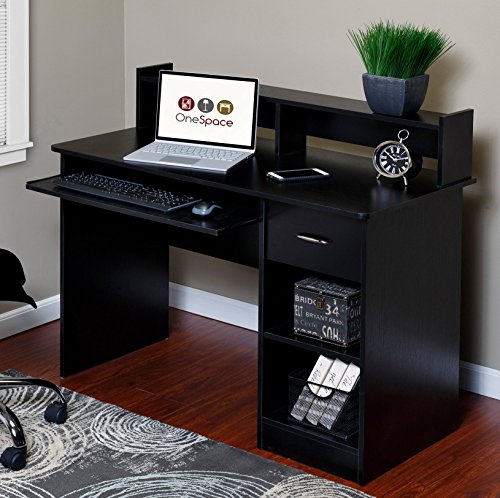 Onespace Essential Computer Desk, Hutch With Pull-Out Keyboard, Black #TOP1