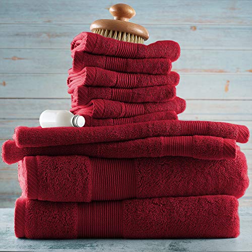 Image of Hearth & Harbor Bath Towels for Bathroom - 100% Ring Spun Cotton Luxury Bathroom Towels - Ultra Soft & Highly Absorbent, Bath Towels Set of 10 - Burgundy Red