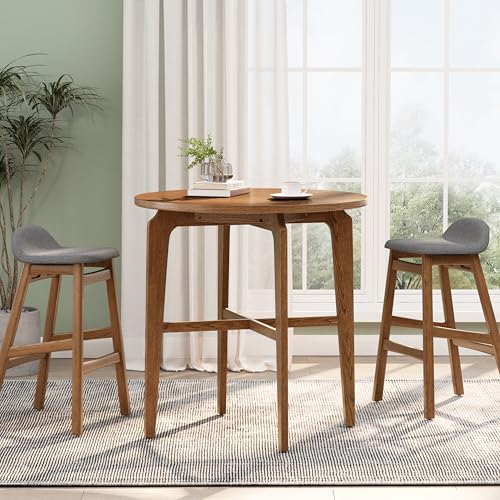 Christopher Knight Home Dalla Wooden Coffee Bar Table Modern Round Bar Table with Rubberwood Legs Kitchen Bar Height Table Walnut