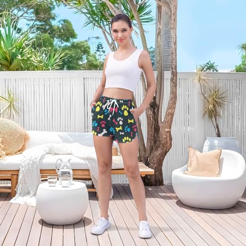 KLL Shorts esportivos de cintura alta com estampa de patas de cachorro e ossos para treino, Impressõ