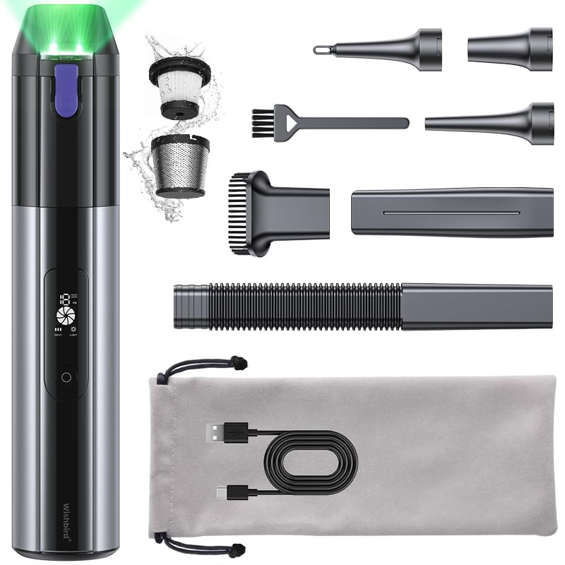 V16H – Aspiradora portátil inalámbrica para automóvil con succión de 18000 Pa, sensor de polvo, indicador de batería de 120 W, min