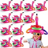 12 Sets Inflatable Flamingo Pool Toys Flamingo Luau Ring Toss Pool Game Inflatable Flamingo Hat for Little Teens Adults Outdoor Beach Hawaiian Birthday Decorations