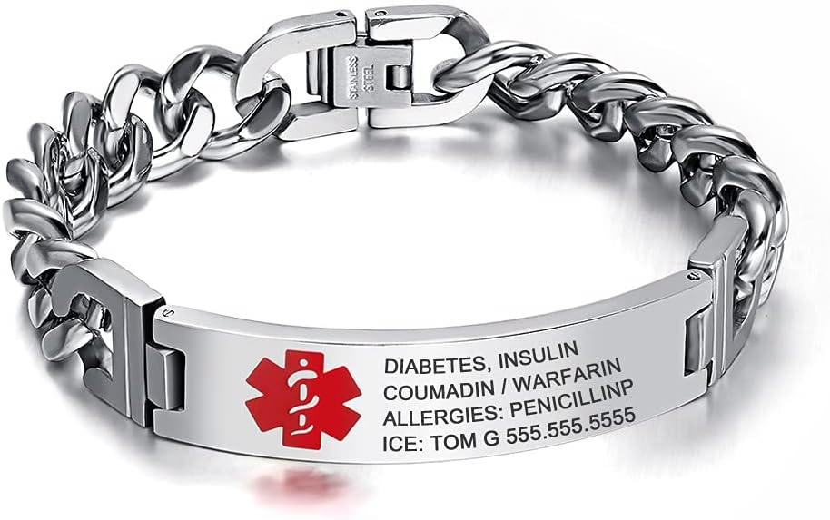 ALBERTBAND Medical Alert Bracelet for Men Emergency Medical Alert Bracelets for Women Customized Medical Bracelet Health Alert Bracelets
