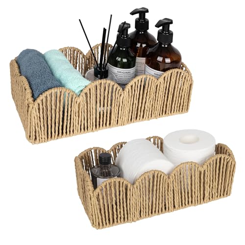 Sunlit Natural Fibre Farmhouse Storage Baskets, Hand Woven Bathro...