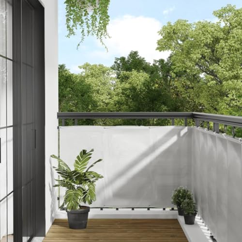 vidaXL Balkon Sichtschutz, Balkonbespannung mit Aluminium-Ösen, Balkonverkleidung Wasserfest, Balkonabdeckung Windschutz, Hellgrau 90x300cm 100% Polyester-Oxford