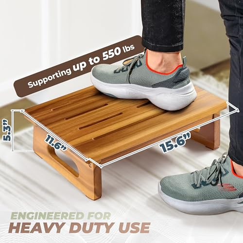 5.3 Wooden Step Stool for Adults with Handle - 550 Lbs Capacity - Portable/Nonslip - Bedroom/Kitchen/Bathroom