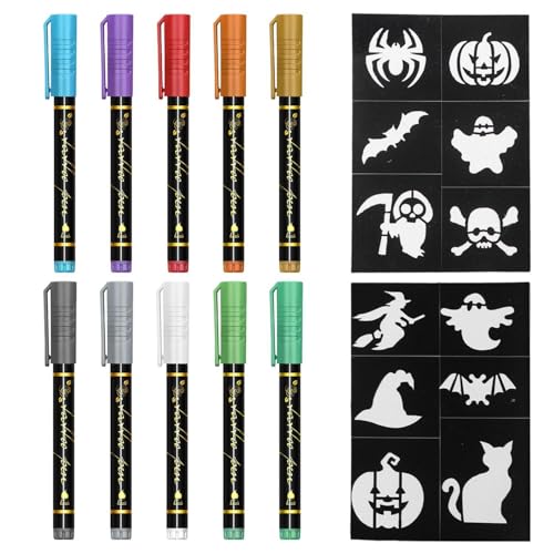 Ejufns 10 Tattoo Pens, 2 Tattoo Painting Templates, Simple Temporary Tattoo Pens, Hand Graffiti Markers, Children'S Inkjet Tattoo Stickers.