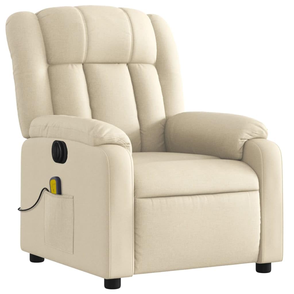 vidaXL Sillón reclinable de Masaje eléctrico Tela Color Crema