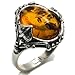 Honey Amber and Sterling Silver Leaves Oval Ring Sizes 5,6,7,8,9,10,11,12