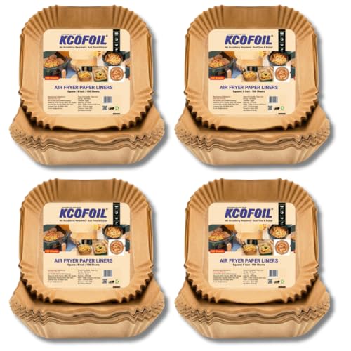 Image of 100 PCS Air Fryer Disposable Paper Liners | 8 Inch Square Parchment Sheets | Oil-Proof & Non-Stick, Heat Resistant Baking Paper for Air Fryer, Microwave, Roasting & Cooking| Pack of 4
