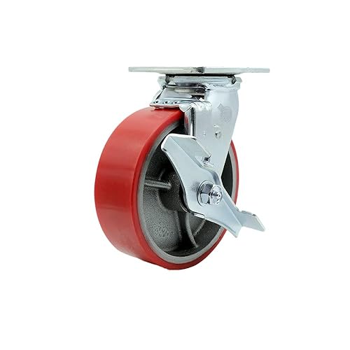 Vista 193 de Rueda rígida de poliuretano sobre hierro fundido con rueda roja de 4 pulgadas, capacidad de 700 libras, marca Service Caster