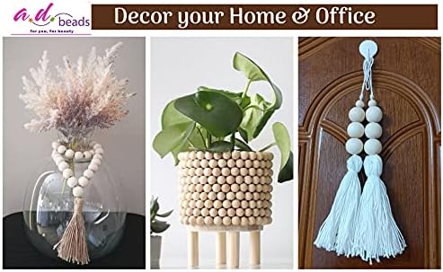 Miniatura 4 de AD Beads Cuentas de madera redondas naturales sin terminar para hacer guirnaldas, trenzas, macramé y joyería (0.787 in-200 piezas)