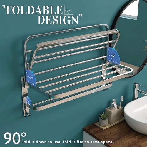 Image of Gloxy Premium Towel Rack in Bathroom Combo Pack of 3-24 Inch Stainless Steel Chrome Finish Bathroom Hangers for Clothes Towel Holder in Bathroom with Extra Hooks - Bathroom Fittings Accessories Set