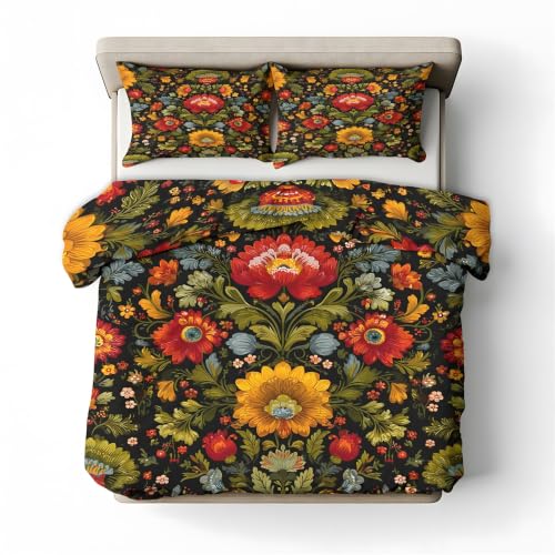 Housse de couette 220x240 microfibre douce et confortable motifs fleurs - 4
