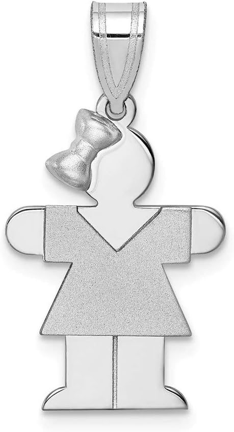 Solid 14k White Gold Small Girl w/Bow on Left Engravable Charm Pendant (25mm x 15mm)