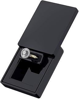 MONOLIX Slim Engagement Ring Box, Thin Unique Sliding Lid, Elegant Discreet Secret Surprise Marriage Wedding Proposal Case (Black, MAXI)