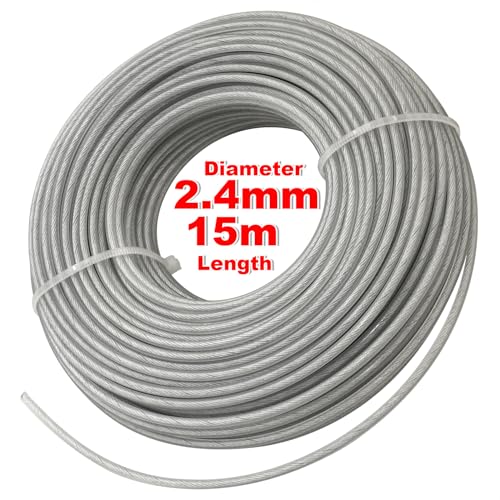 Zeqeey Heavy Duty Round Steel Core Grass Trimmer Line 0.095 inch 2.4mm x 15m Weed Universal Strimmer String Wire Rope with Nylon Cover 2 Zeqeey Heavy Duty Round Steel Core Grass Trimmer Line 0.095 inch 2.4mm x 15m Weed Universal Strimmer String Wire Rope with Nylon Cover - Image 2