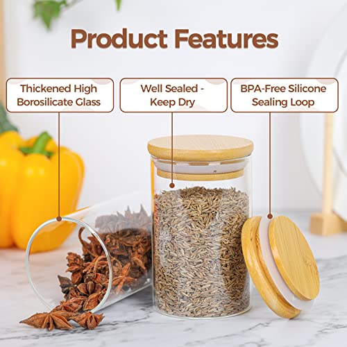 Comsaf 12Pcs Glass Spice Jars With Bamboo Lid, 8Oz Airtight Round Spice Containers With 275 Black Lables, Empty Seasoning Jars For Spice Salt Sugar #TOP5