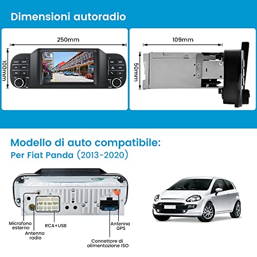 AWESAFE Autoradio 1 Din per Fiat Panda (2013-2020) - Touchscreen 5 pollici, Android 10 (2G+32GB), FM, AM, RDS, GPS, Bluetooth, WIFI, SD, USB, Comandi al volante, Mirror Link